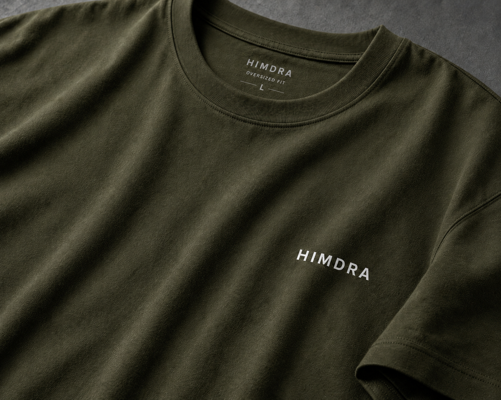 Green t-shirt with 'HIMDRA' branding on a dark background